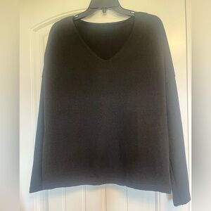 Solid black v neck, light sweater. New
